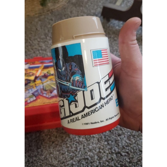 Vintage 1990 GI Joe Aladdin Red Plastic Lunch Box w/‎ Thermos Missing Lid - Picture 2 of 5